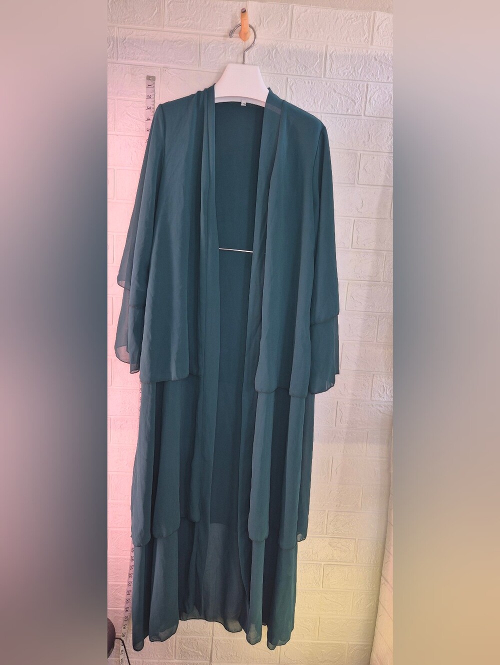 Dubai Open Women Maxi Dressy Cardigan Kaftan Robe Forest Green Sz M TieredRuffle